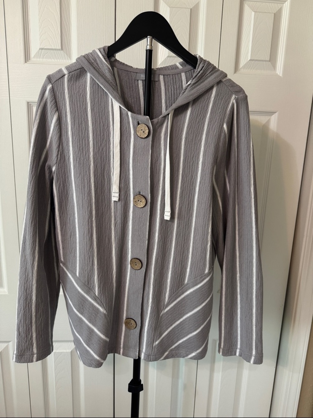 Habitat Gray & White Striped Hooded Button Jacket